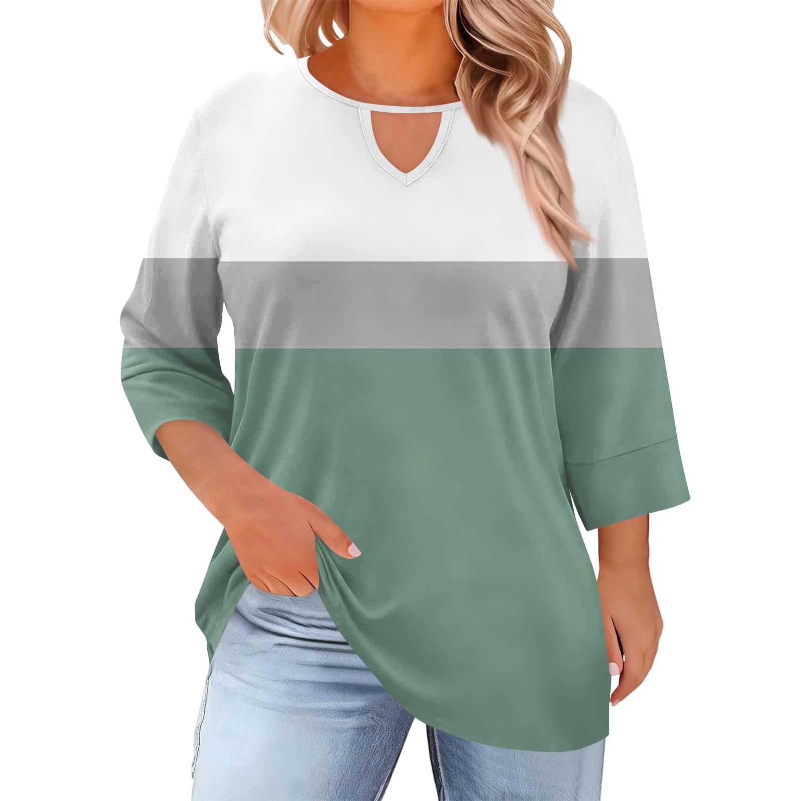 Bbyeadc Plus Size Blouses for Women Casual 3/4 Length Sleeve Collared ...