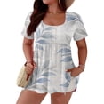 thumbnail image 1 of Bbyeadc Plus Size Blouses for Women Short Sleeve Button Trim Pullover Floral Print Scoop Lightweight Tops Casual Spring Tee,Blue (XXL), 1 of 4
