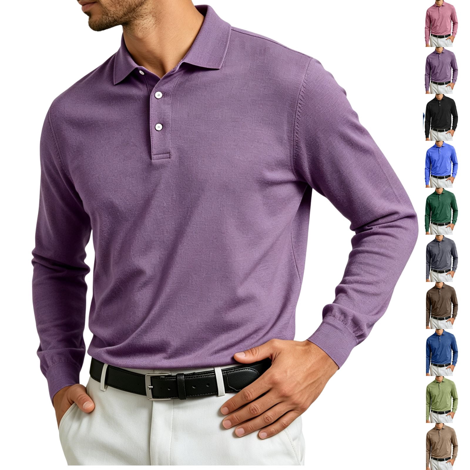 Bbyeadc Polo Shirts for Men Long Sleeve Solid Color Classic Comfortable ...