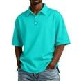 thumbnail image 1 of Bbyeadc Polo T Shirts for Men Short Sleeve Slim Top Moisture Wicking Collared Polo T-Shirt Casual Going Out Shirt with Chest Pocket,Cyan(XXXL), 1 of 4
