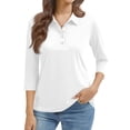 thumbnail image 1 of Bbyeadc Polo T Shirts for Women 3/4 Length Sleeve Collared Golf Shirt Slim Solid Color Top Athletic Workout Shirt,White(XXL), 1 of 5