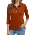 thumbnail image 1 of Bbyeadc Polo T Shirts for Women 3/4 Length Sleeve Slim Golf T-Shirt Collared Solid Color Golf Shirt Athletic Summer Spring T-Shirt,Ginger(XXXL), 1 of 5