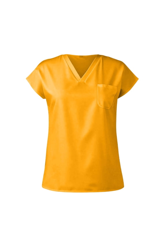 Scrub Tops Women Shorts Sleeve Keyhole Neck Nurse Shirt Solid Color Medical Scrub Top Comfort Fit Hospital Medical Uniform with Pocket,Yellow(S)