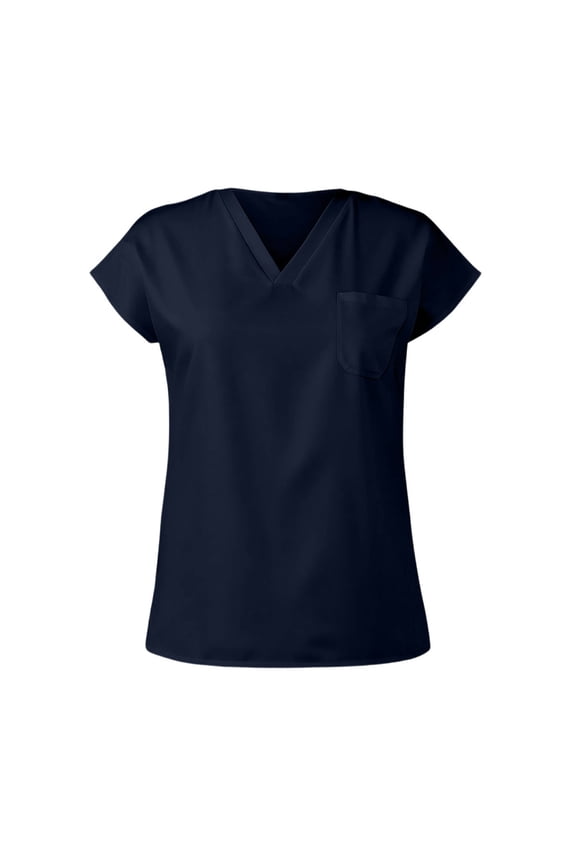 Scrub Tops Women Shorts Sleeve Keyhole Neck Scrub Top Solid Color Tee Athletic Hospital Workwear with Pocket,Navy(S)