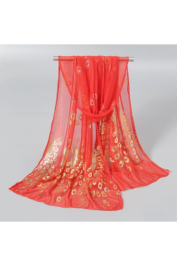 Shawl for Women Mesh Sparkly Stole Metallic Prints Shawl Dressy for Wedding Party,Red(One Size)