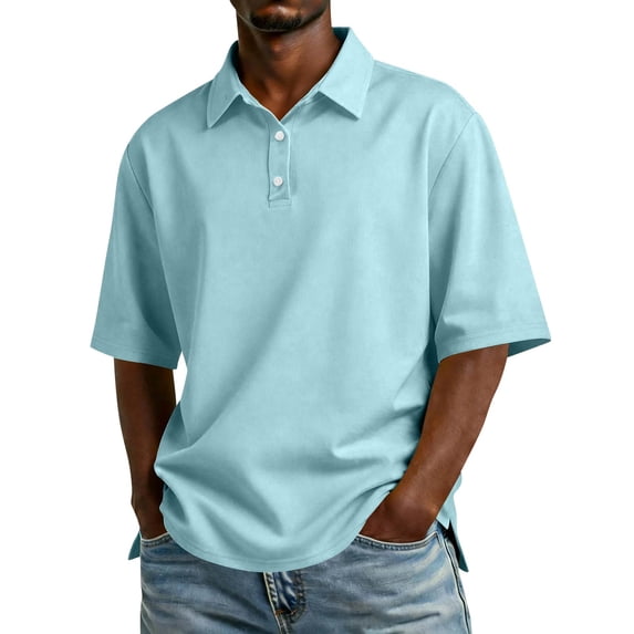 Bbyeadc Short Sleeve Polo Shirts for Men Collared Polo T-Shirt Breathable Slim Top Fashion Spring T-Shirt with Chest Pocket,Light Blue(M)