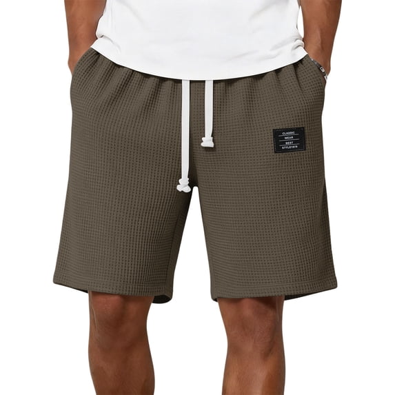 Bbyeadc Shorts Men Waffle Knit Drawstring Shorts Straight Leg Solid Color Lightweight Bottoms for Beach Vacation with Pocket,Brown (XX-Large)