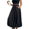 thumbnail image 1 of Bbyeadc Skirts for Women A Line Midi Bubble Skirt Puffy Hem Elastic Waist Solid Color Skirts Swing Casual Party Outfits with Pocket,Black (L), 1 of 5