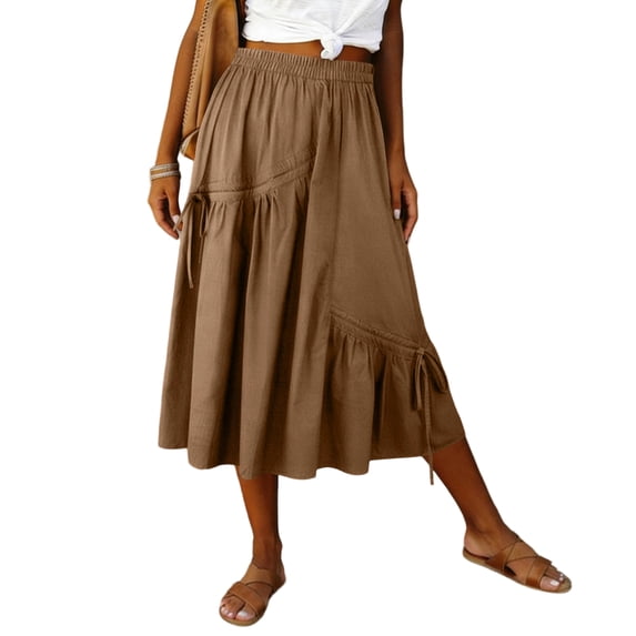 Bbyeadc Skirts for Women Bohemian A Line Solid Color Tiered Skirt Midi ...