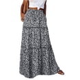 thumbnail image 1 of Bbyeadc Skirts for Women Boho Floral Print A Line Patchwork Tiered Skirt Maxi Flowy Drawstring Casual Skirts for Daily,Black (L), 1 of 3