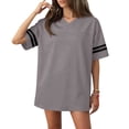 thumbnail image 1 of Bbyeadc Soccer Jerseys for Men Short Sleeve Cotton Striped Trim Jerseys V Neck Dry-Fit T-Shirt Casual Sport Game Tops,Gray (Medium), 1 of 5