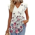 thumbnail image 1 of Bbyeadc Summer Blouses for Women Short SleeveTops Floral Print V Neck Tee Classic Loose Rolled Cuffs Pullover,Light pink(S), 1 of 6