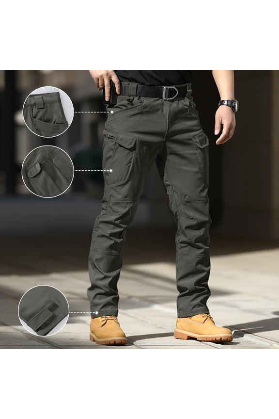 Tactical Pants for Men Straight Leg Ripstop Hiking Pants Button with Multi-Pocket Work Pants Athletic Camping Trousers,Gray(XXL)