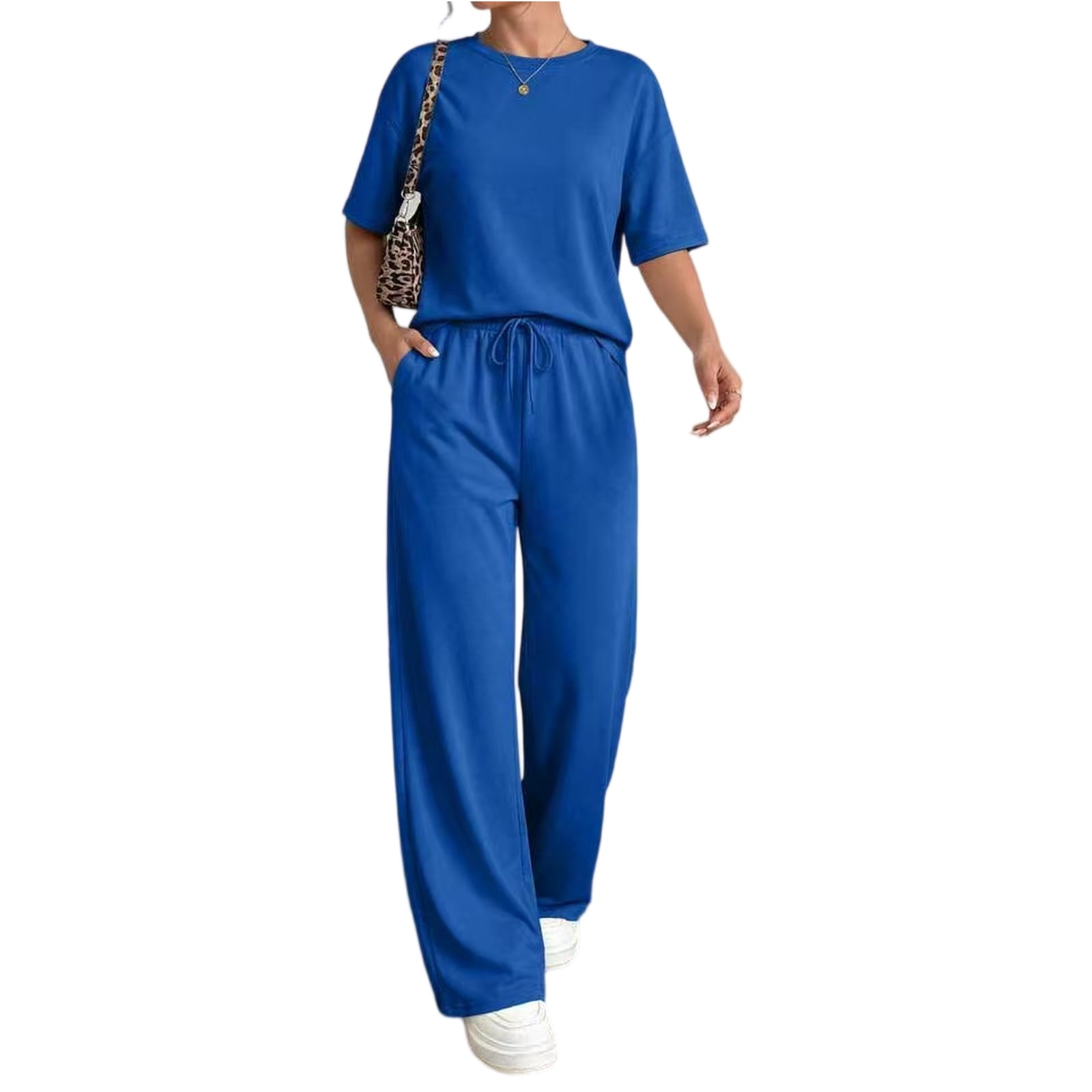 Bbyeadc Two Piece Sets for Women Crew Neck Short Sleeve T-Shirt Solid ...