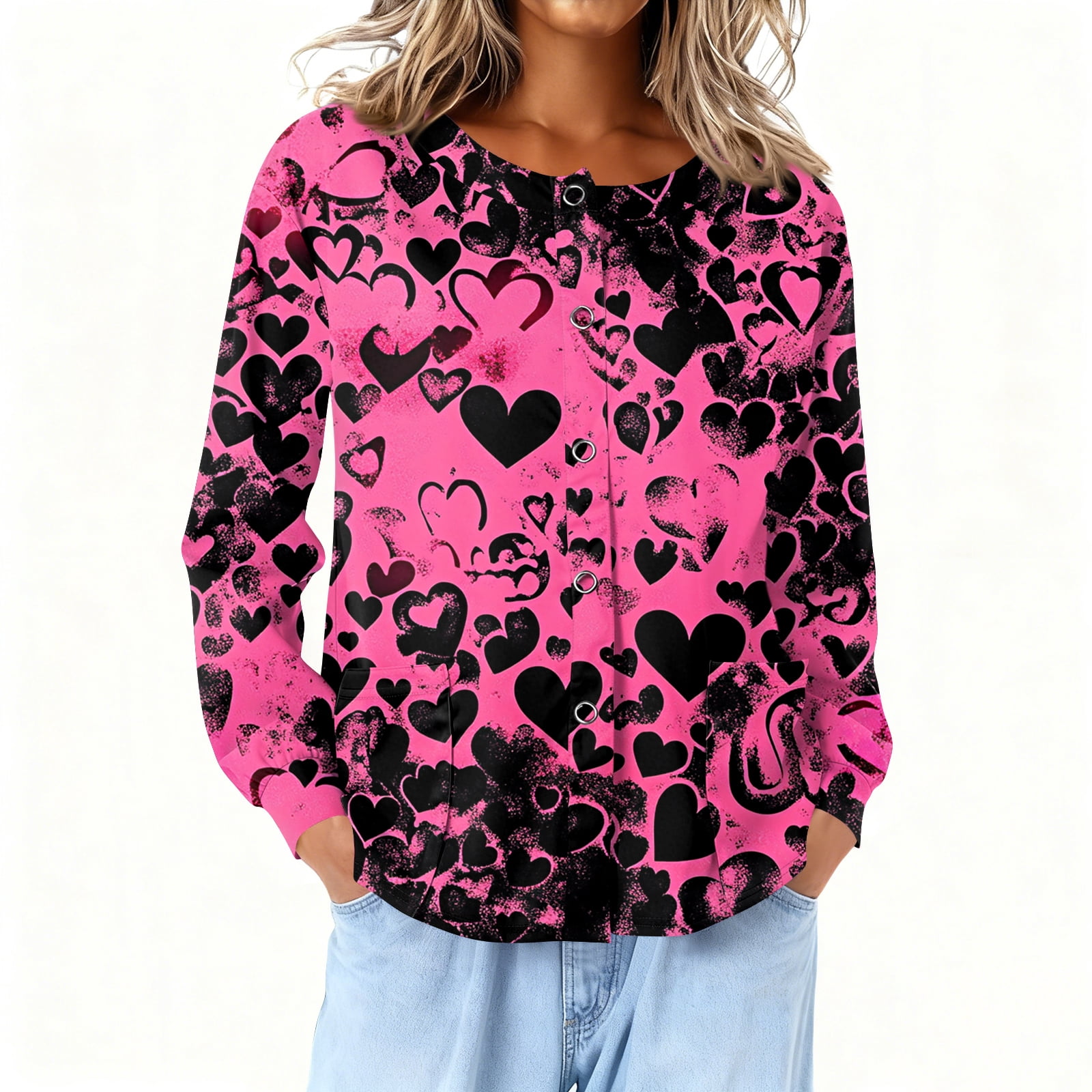 Bbyeadc Valentine's Day Plus Size Shirt for Women Casual Long Sleeve ...