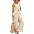 thumbnail image 1 of Bbyeadc Women Overalls Sleeveless Linen Adjustable Straps Overalls Long Wide Leg Jumpsuits Palazzo Going Out Rompers with Pockets,Beige (S), 1 of 4