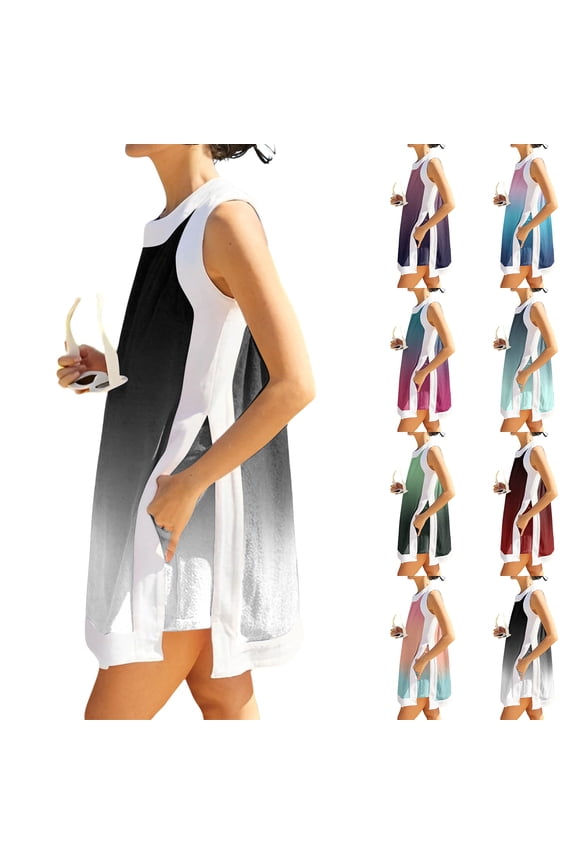 Women’s 2 Piece Sets Boho Color Block Dress Summer Casual Sleeveless Crewneck Tops Shorts Matching Set with Pockets,Green(XL)