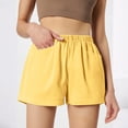 thumbnail image 1 of Bbyeadc Women's Linen shorts Straight Leg Bottoms Solid Color Comfort Elastic Waist Shorts Fashion Mid Waisted Bermuda,Yellow(S), 1 of 6