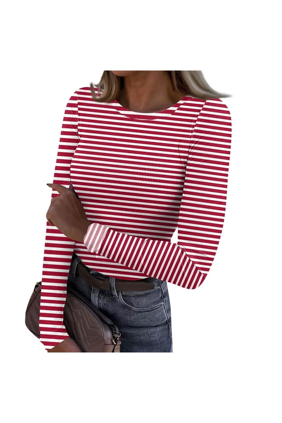 Women's Long Sleeve Base Layers Ribbed Knit Slim Fit Crop Tops Crew Neck Breathable Base Layers Cute Spring Fall Outfits,Hot Pink(XXL)