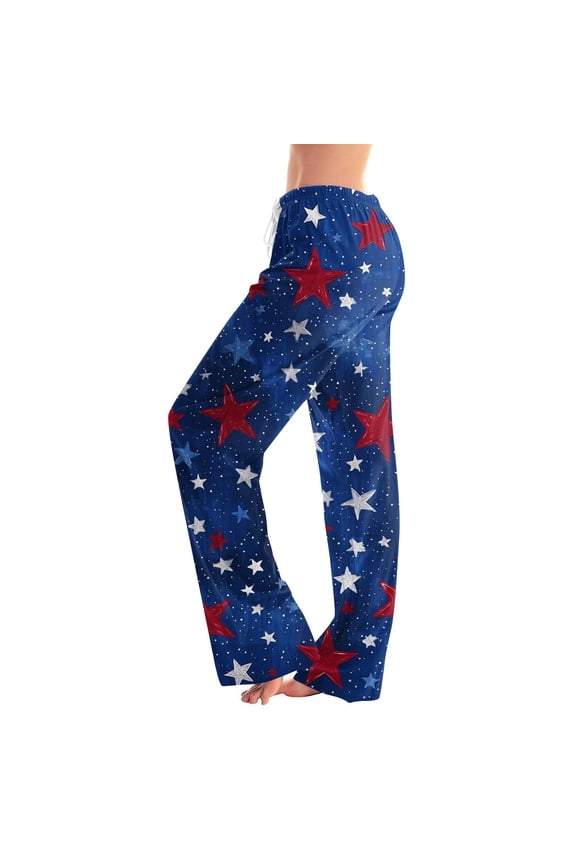 Women's Pants America250 Patriotic Oil Paint Print Elastic Drawstring Lightweight Wide Leg Pants for Summer Clothes,Blue (XXL)