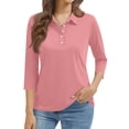 thumbnail image 1 of Bbyeadc Women's Polo Shirts 3/4 Length Sleeve Lightweight Golf Shirt Collared Slim Golf T-Shirt Fashion Workout T-Shirt,Watermelon Red(L), 1 of 5