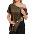 thumbnail image 1 of Bbyeadc Women's Post Shoulder Surgery Shirt with Shoulder Zipper Tearaway Shirt Adaptive Short Sleeve Top for Chemo Port Dialysis,Brown (M), 1 of 8