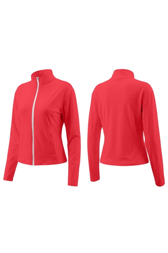 Women's Running Jackets UPF 50+ Full Zip Lightweight Jackets for Hiking Golf Yoga Active Apparel,Red (XXL)