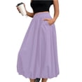 thumbnail image 1 of Bbyeadc Women's Skirts A Line Midi Bubble Skirt Puffy Hem Elastic Waist Solid Color Skirts Swing Trendy Casual Outfits with Pocket,Purple (M), 1 of 5