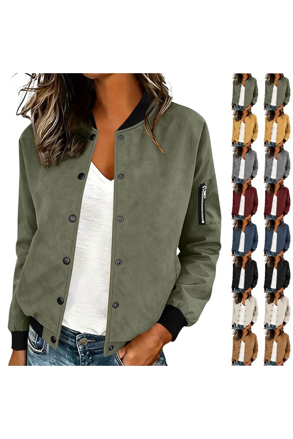Womens Bomber Jacket Lightweight Rib Cuff Stand Collar Short Casual Outer Coat for Spring Fall Daily Shopping Street Outings,Gold(S)