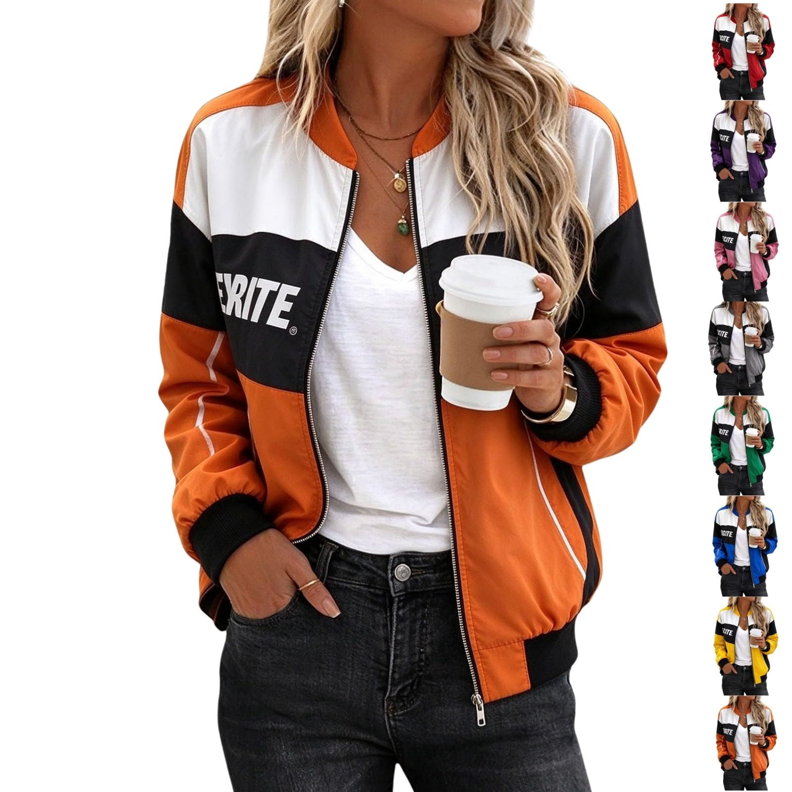 Letter Block Video Bbyeadc Womens Racing Jacket Color Block Letter Graphic Bomber Jackets ...