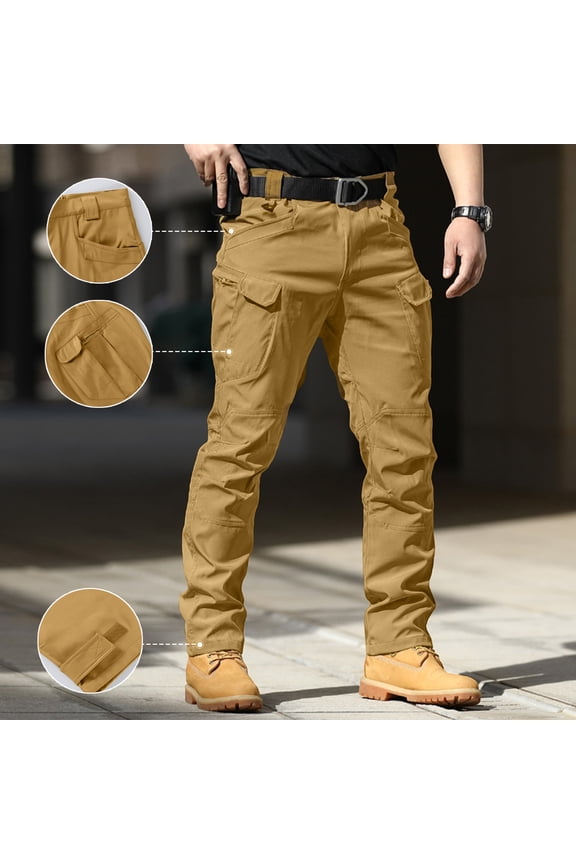 Work Pants for Men Ripstop Straight Leg Work Pants Button Hiking Pants Fashion Hiking Trousers with Multi-Pocket,Brown(XL)