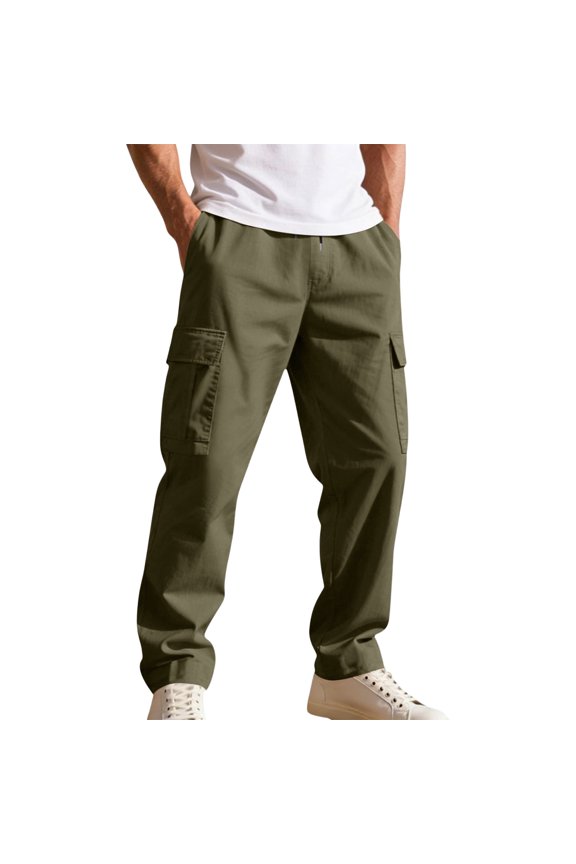 Work Pants for Men Straight Leg Drawstring Elastic Waist Combat Pants Lightweight Combat Pants Fashion Trousers with Pocket,Army Green(L)