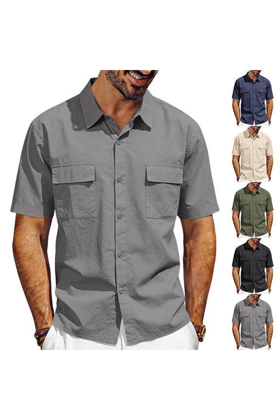 Work Shirts for Men Button Down Short Sleeve Shirt Regular Fit Button Up Work Shirts with Two Pockets,Army Green(XL)