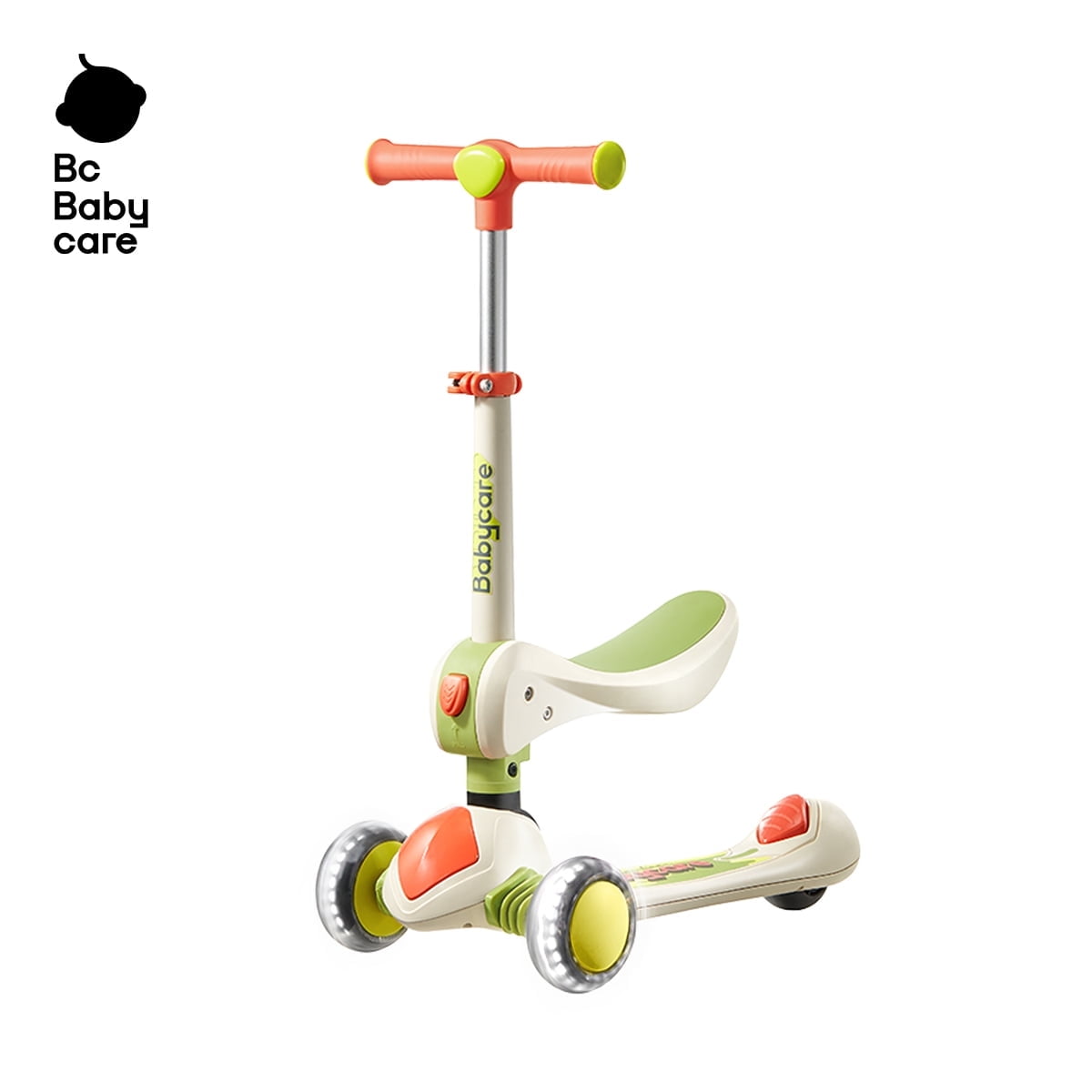Bc Babycare Scooters for Kids, 3-Wheeled Toddler Scooter with 3 Adjustable Heights for Ages 3-15, Children Ride Toys with Foldable Seat, Beige
