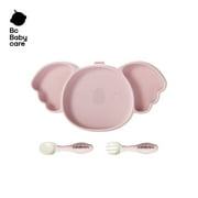 Bc Babycare Baby 3-in-1 Silicone Suction Plate Set, Koala Shape, Include Spoon, Fork and Straw, Microwave & Dishwasher Safe, 1 Count, Blue