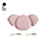 Bc Babycare Baby 3-in-1 Silicone Suction Plate Set,Include Spoon, Fork and Straw,Divided, Pink Koala