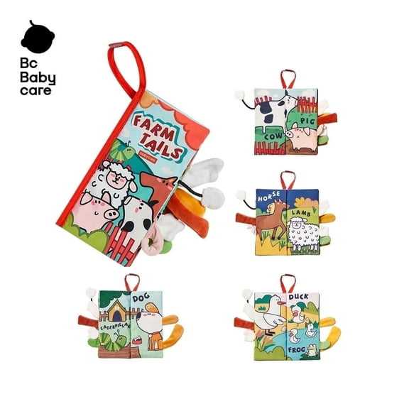 Bc Babycare Baby 3D Soft Cloth Books, Early Toy Books, Chewable & Washable, Safe & Tear-Resistant, 6-12 Months Infant and Toddler, Farm Tails with Crinkle Paper