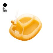 Bc Babycare Baby Plate with Suction 2-in-1 Dinosaur Plate with Straw, BPA-Free, Divided Grip Dish, Orange