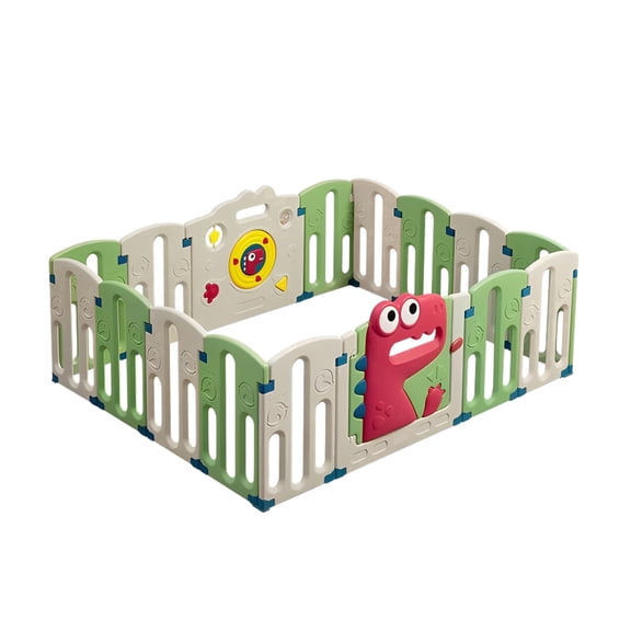 Bc Babycare Baby Dino Barron Enclosure, Foldable Playard for Babies and Toddlers, Portable, Indoor or Outdoor (16 panels)