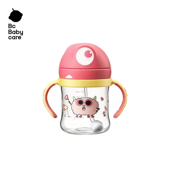 Bc Babycare Baby Weighted Straw Trainer Cup, Big-Eyed Elf Tritan Straw Sippy Cup,Unbreakable, Easy-Grip Handles, Leak-Proof, 8oz, Red