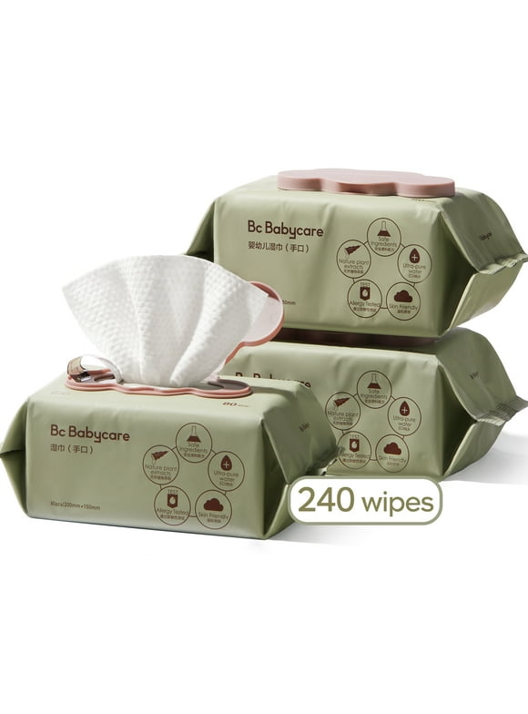Bc Babycare Baby Wipes , Thickened 3 Pack, 80 Count/ Pack,Total 240 Count,Flip-Top Container