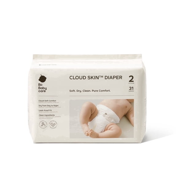 Bc Babycare CLOUD SKIN™ Diaper Max Absorbency Leak-Proof & Hypoallergenic for Sensitive Skin - Size 2 - 31ct