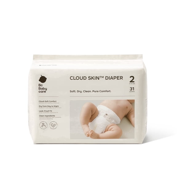 Bc Babycare CLOUD SKIN™ Diaper Max Absorbency Leak-Proof & Hypoallergenic for Sensitive Skin - Size 2 - 31ct