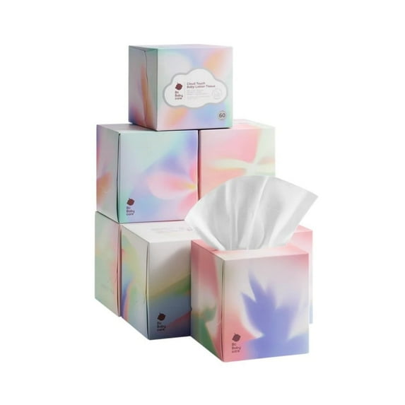 Bc Babycare Baby Lotion Tissues - 8 Cube Boxes, 5-Ply Ultra Soft Hypoallergenic, Plant-Based Fibers,60 Tissues per Box