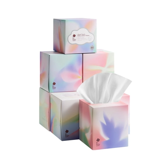 Bc Babycare Baby Lotion Tissues - 8 Cube Boxes, 5-Ply Ultra Soft Hypoallergenic, Plant-Based Fibers,60 Tissues per Box
