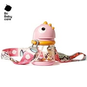 ​Bc Babycare Dinosaur Straw Training Cup,10oz,No-Spill Weighted Sippy Cup Pink with Strap for Toddlers 12 Months