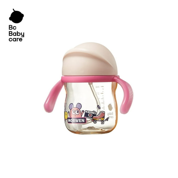 Bc Babycare Monsterville PPSU Sippy Cup, 8.11oz with Straw, 6 Months+ Infant and Toddler, Pink