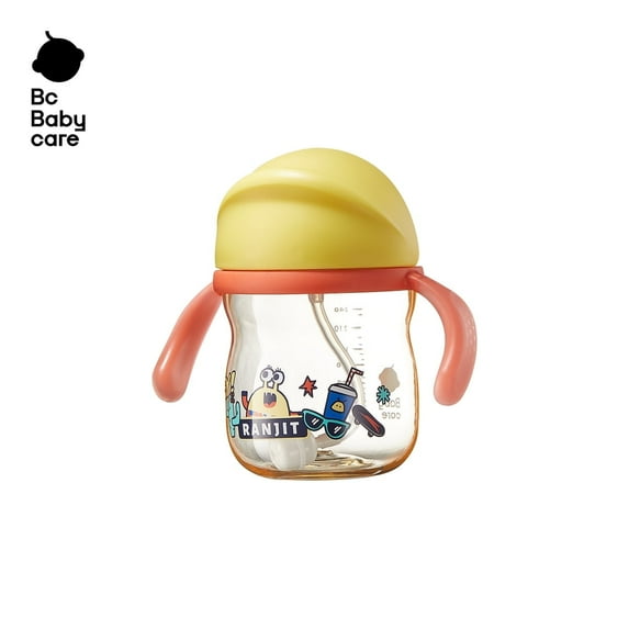 Bc Babycare Monsterville PPSU Sippy Cup, 8.11oz with Straw, 6 Months+ Infant and Toddler, Yellow