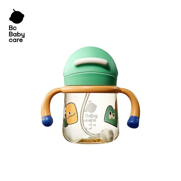 Bc Babycare Penguin Tritan Weighted Straw Sippy Cup with Handle, Leak-Proof, Screw-On Lid with Straw, Green