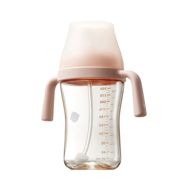 Bc Babycare Tilted Anti-Spill Sippy Cup for Toddlers, Weighted Straw Cup with Handle & Nipples, 10oz bottle, Pink
